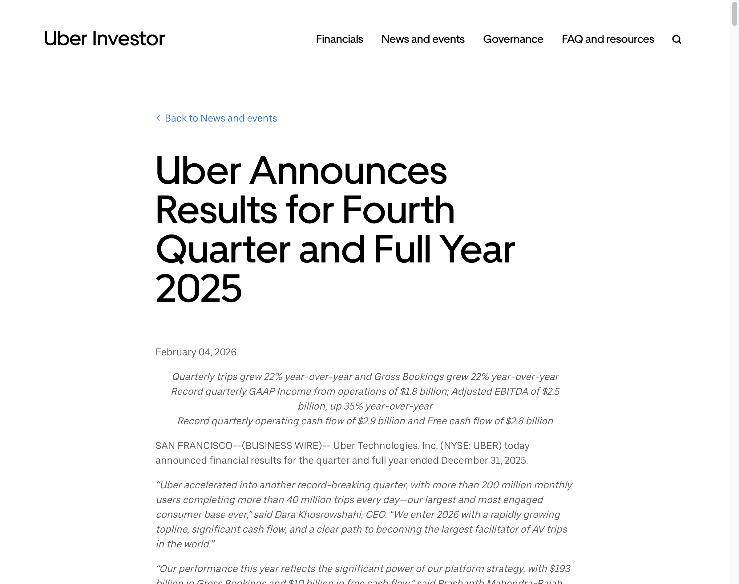 Uber Q4 2025 財報分析：營收年增 20%，但帳面淨利卻暴跌為什麼？